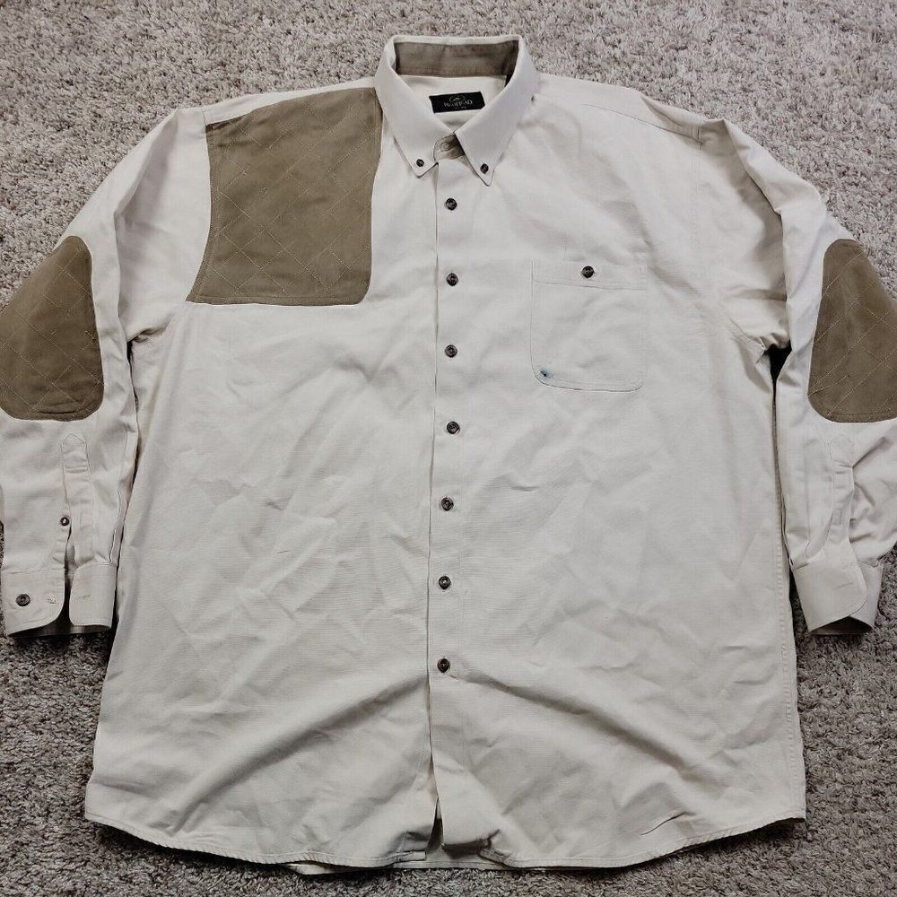 RedHead Shirt Mens 2XLT Biege Outdoor Hiking Long Slv Button Up Patches *FLAWS*